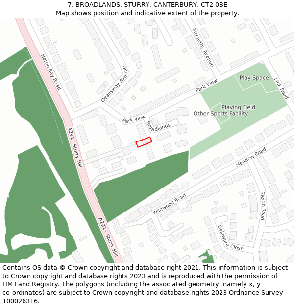 7, BROADLANDS, STURRY, CANTERBURY, CT2 0BE: Location map and indicative extent of plot