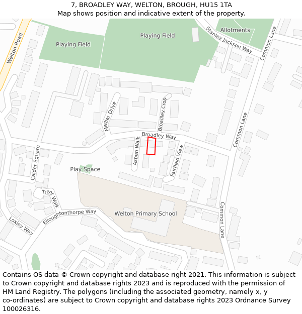7, BROADLEY WAY, WELTON, BROUGH, HU15 1TA: Location map and indicative extent of plot
