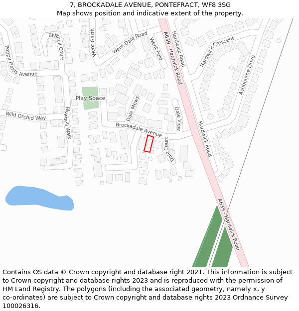 7, BROCKADALE AVENUE, PONTEFRACT, WF8 3SG: Location map and indicative extent of plot