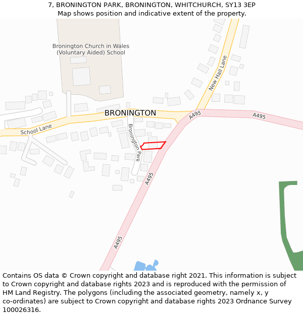 7, BRONINGTON PARK, BRONINGTON, WHITCHURCH, SY13 3EP: Location map and indicative extent of plot