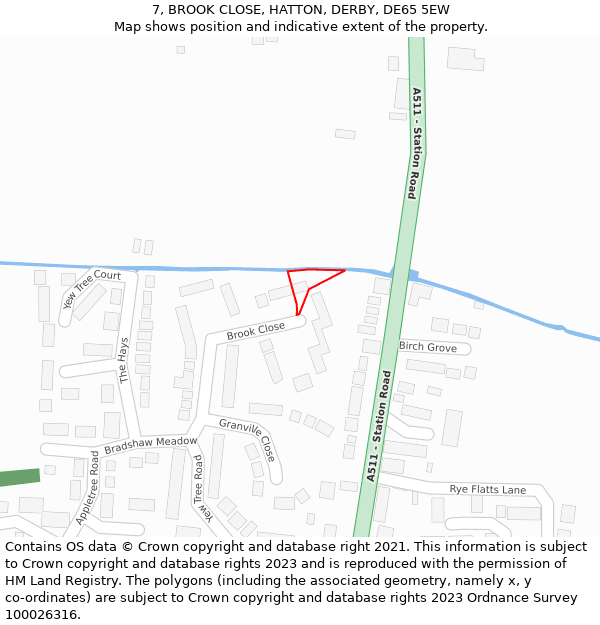 7, BROOK CLOSE, HATTON, DERBY, DE65 5EW: Location map and indicative extent of plot