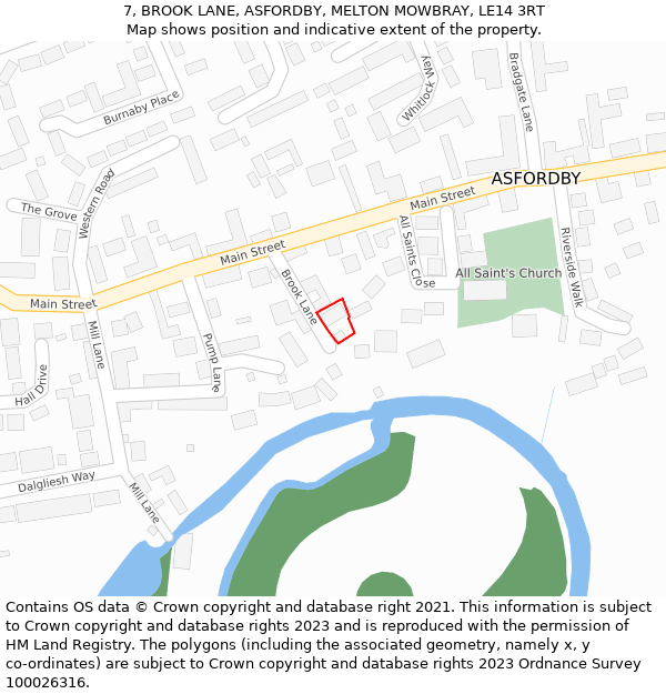 7, BROOK LANE, ASFORDBY, MELTON MOWBRAY, LE14 3RT: Location map and indicative extent of plot