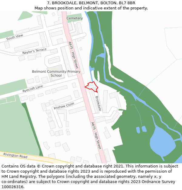 7, BROOKDALE, BELMONT, BOLTON, BL7 8BR: Location map and indicative extent of plot