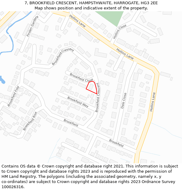 7, BROOKFIELD CRESCENT, HAMPSTHWAITE, HARROGATE, HG3 2EE: Location map and indicative extent of plot