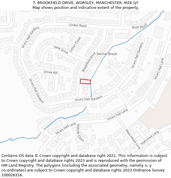 7, BROOKFIELD DRIVE, WORSLEY, MANCHESTER, M28 1JY: Location map and indicative extent of plot