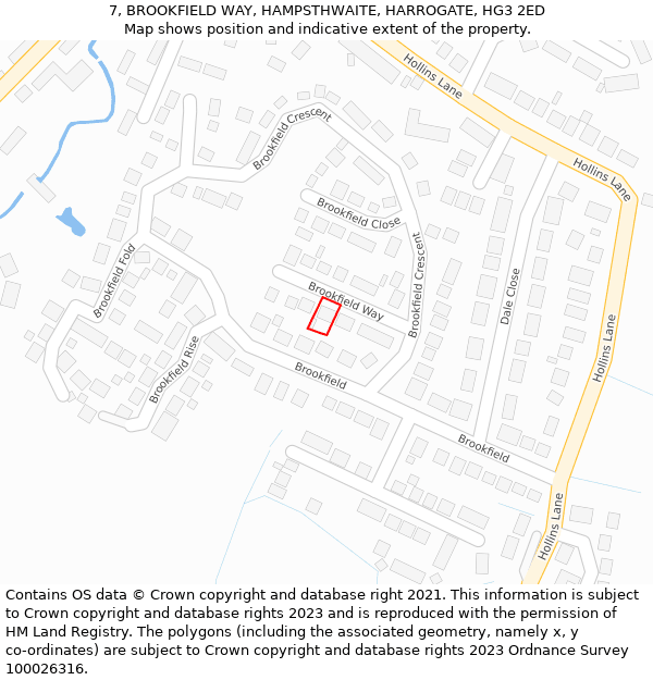 7, BROOKFIELD WAY, HAMPSTHWAITE, HARROGATE, HG3 2ED: Location map and indicative extent of plot