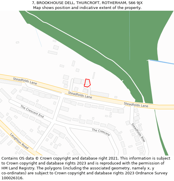 7, BROOKHOUSE DELL, THURCROFT, ROTHERHAM, S66 9JX: Location map and indicative extent of plot