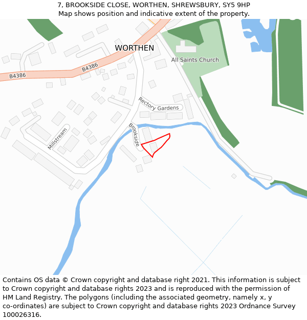 7, BROOKSIDE CLOSE, WORTHEN, SHREWSBURY, SY5 9HP: Location map and indicative extent of plot