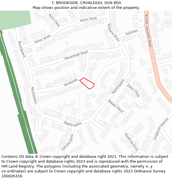 7, BROOKSIDE, CRANLEIGH, GU6 8DA: Location map and indicative extent of plot