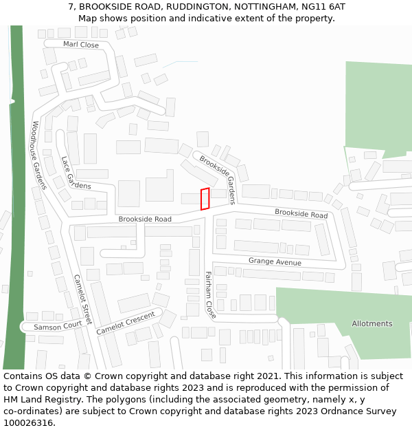 7, BROOKSIDE ROAD, RUDDINGTON, NOTTINGHAM, NG11 6AT: Location map and indicative extent of plot