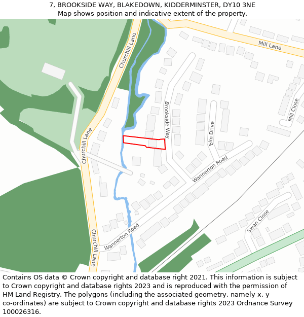 7, BROOKSIDE WAY, BLAKEDOWN, KIDDERMINSTER, DY10 3NE: Location map and indicative extent of plot