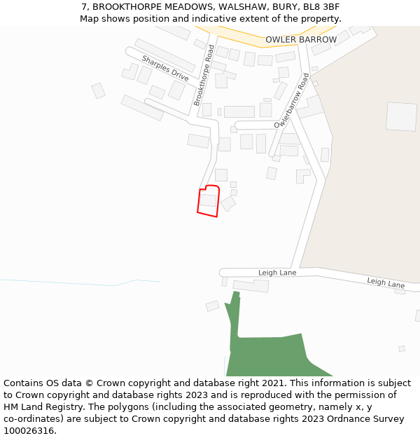 7, BROOKTHORPE MEADOWS, WALSHAW, BURY, BL8 3BF: Location map and indicative extent of plot