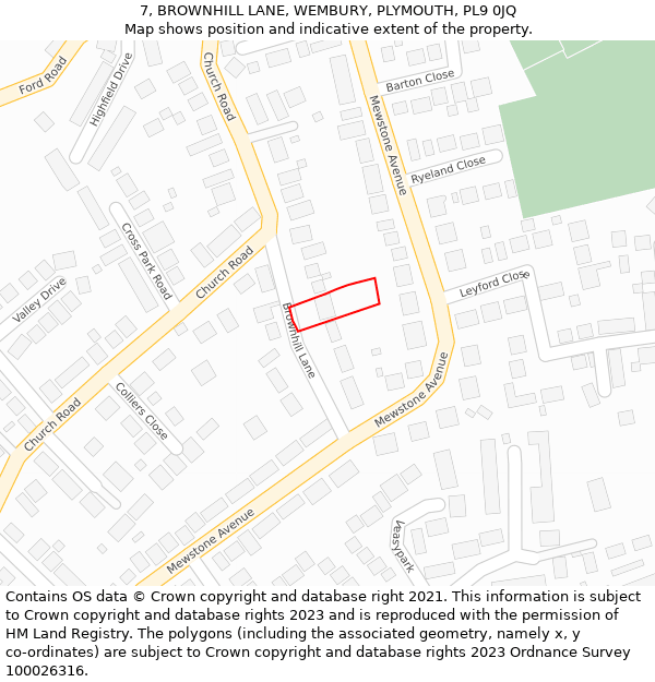 7, BROWNHILL LANE, WEMBURY, PLYMOUTH, PL9 0JQ: Location map and indicative extent of plot