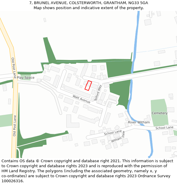 7, BRUNEL AVENUE, COLSTERWORTH, GRANTHAM, NG33 5GA: Location map and indicative extent of plot