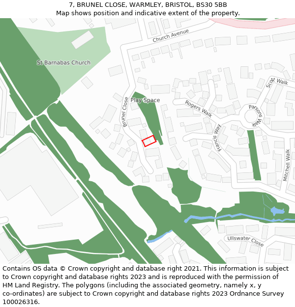 7, BRUNEL CLOSE, WARMLEY, BRISTOL, BS30 5BB: Location map and indicative extent of plot