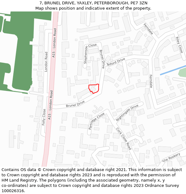 7, BRUNEL DRIVE, YAXLEY, PETERBOROUGH, PE7 3ZN: Location map and indicative extent of plot