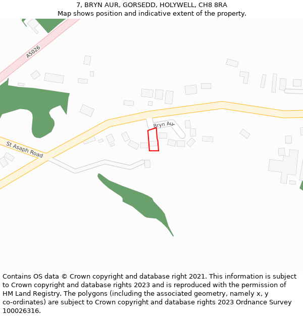 7, BRYN AUR, GORSEDD, HOLYWELL, CH8 8RA: Location map and indicative extent of plot