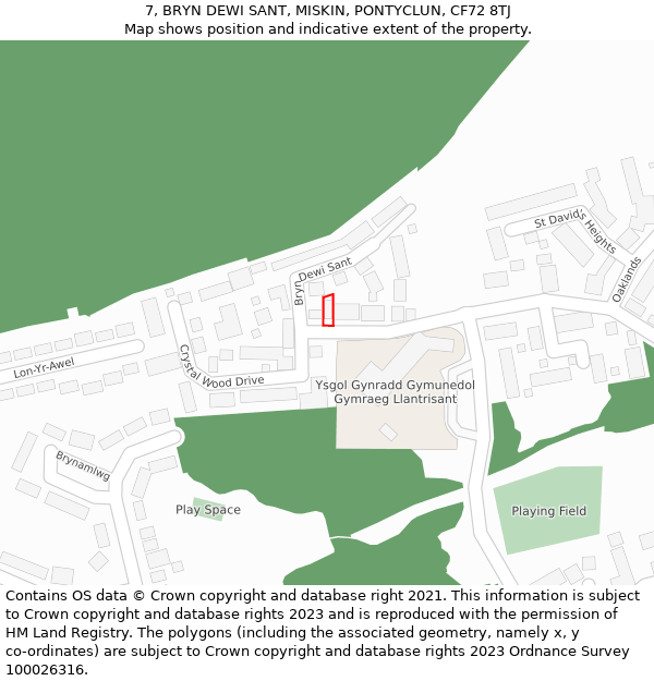 7, BRYN DEWI SANT, MISKIN, PONTYCLUN, CF72 8TJ: Location map and indicative extent of plot