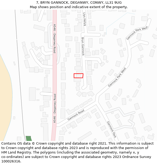 7, BRYN GANNOCK, DEGANWY, CONWY, LL31 9UG: Location map and indicative extent of plot