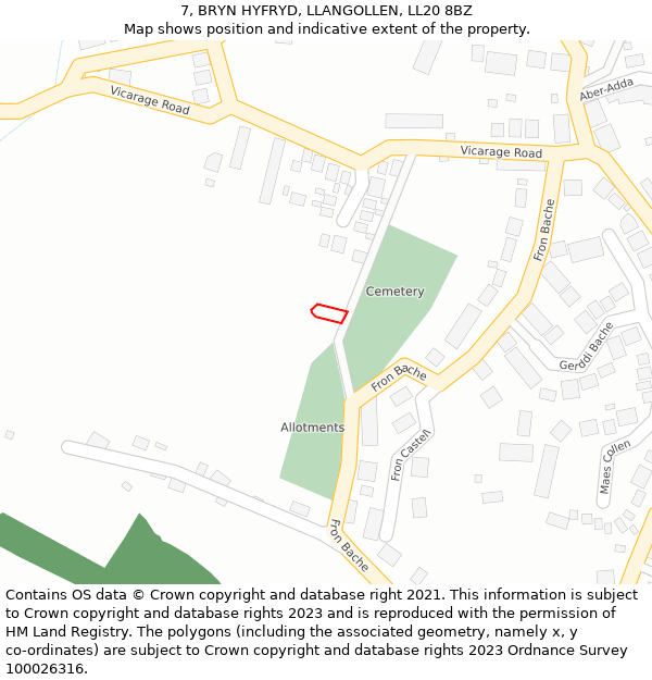 7, BRYN HYFRYD, LLANGOLLEN, LL20 8BZ: Location map and indicative extent of plot