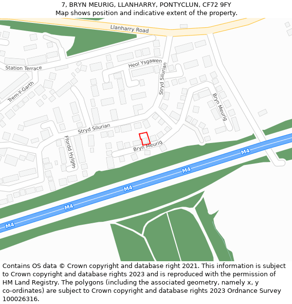 7, BRYN MEURIG, LLANHARRY, PONTYCLUN, CF72 9FY: Location map and indicative extent of plot