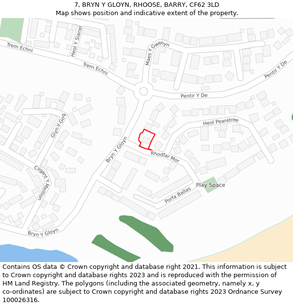 7, BRYN Y GLOYN, RHOOSE, BARRY, CF62 3LD: Location map and indicative extent of plot