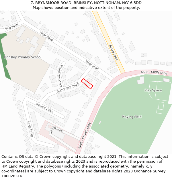 7, BRYNSMOOR ROAD, BRINSLEY, NOTTINGHAM, NG16 5DD: Location map and indicative extent of plot