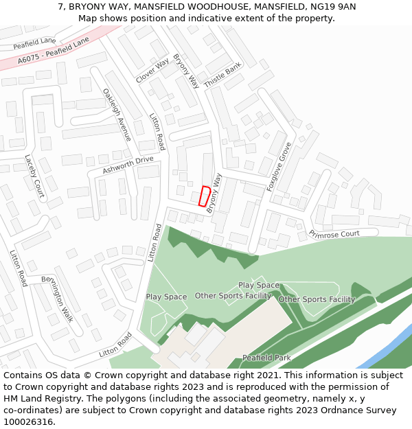 7, BRYONY WAY, MANSFIELD WOODHOUSE, MANSFIELD, NG19 9AN: Location map and indicative extent of plot