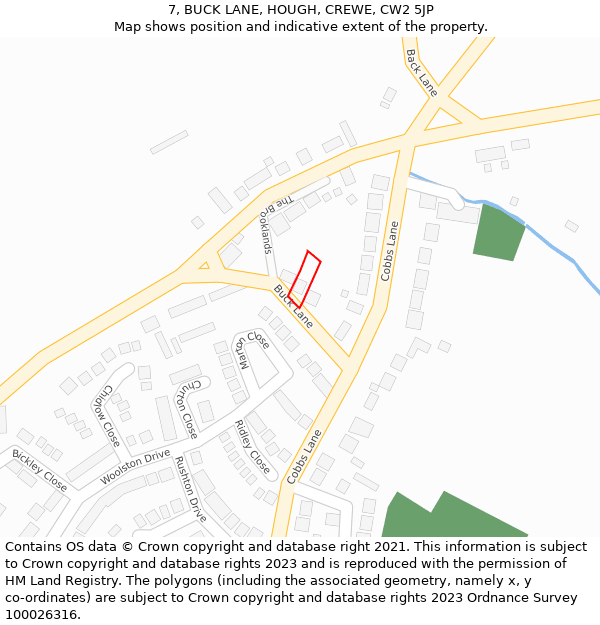 7, BUCK LANE, HOUGH, CREWE, CW2 5JP: Location map and indicative extent of plot