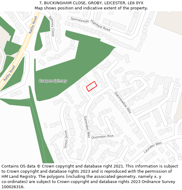 7, BUCKINGHAM CLOSE, GROBY, LEICESTER, LE6 0YX: Location map and indicative extent of plot