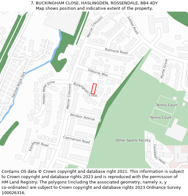 7, BUCKINGHAM CLOSE, HASLINGDEN, ROSSENDALE, BB4 4DY: Location map and indicative extent of plot