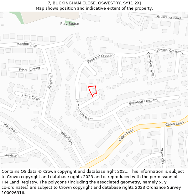 7, BUCKINGHAM CLOSE, OSWESTRY, SY11 2XJ: Location map and indicative extent of plot