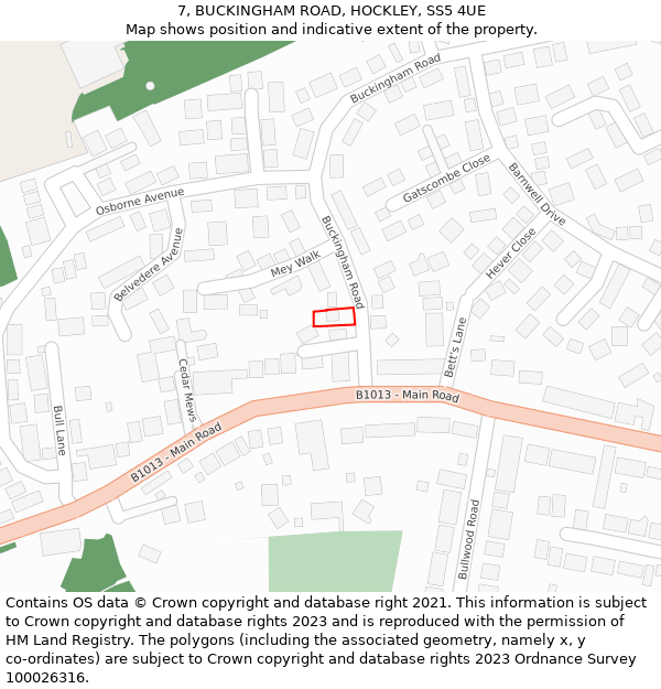 7, BUCKINGHAM ROAD, HOCKLEY, SS5 4UE: Location map and indicative extent of plot