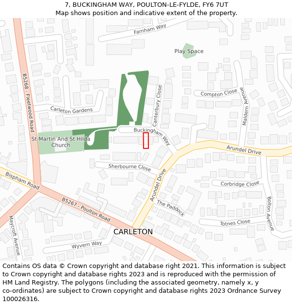 7, BUCKINGHAM WAY, POULTON-LE-FYLDE, FY6 7UT: Location map and indicative extent of plot