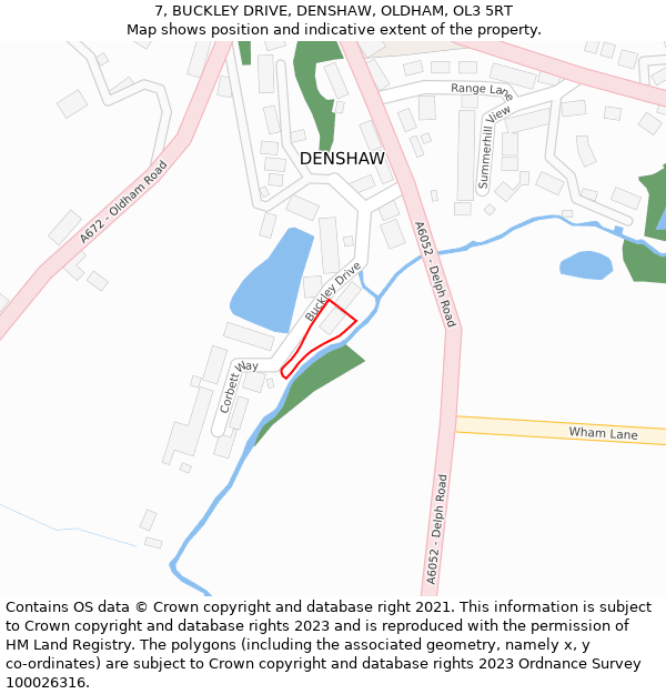 7, BUCKLEY DRIVE, DENSHAW, OLDHAM, OL3 5RT: Location map and indicative extent of plot