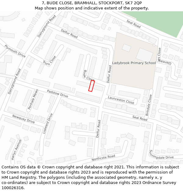 7, BUDE CLOSE, BRAMHALL, STOCKPORT, SK7 2QP: Location map and indicative extent of plot