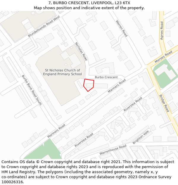7, BURBO CRESCENT, LIVERPOOL, L23 6TX: Location map and indicative extent of plot