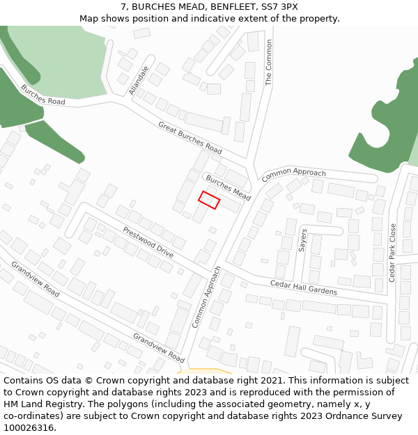 7, BURCHES MEAD, BENFLEET, SS7 3PX: Location map and indicative extent of plot