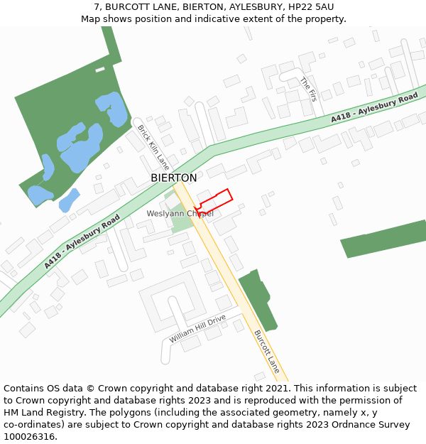 7, BURCOTT LANE, BIERTON, AYLESBURY, HP22 5AU: Location map and indicative extent of plot
