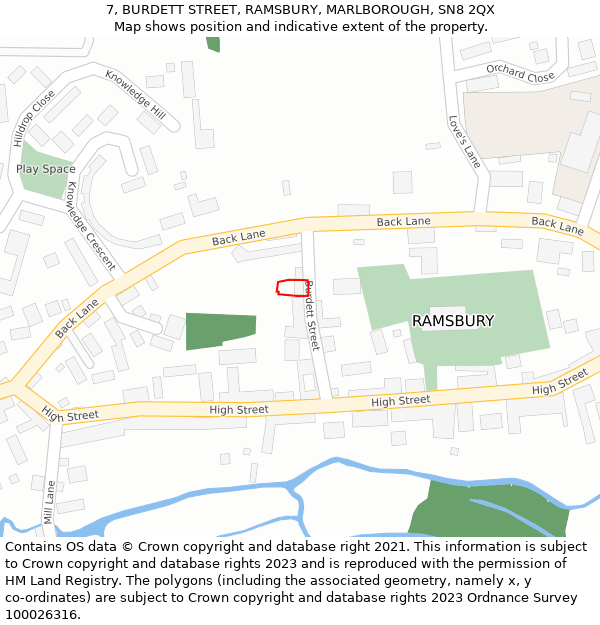 7, BURDETT STREET, RAMSBURY, MARLBOROUGH, SN8 2QX: Location map and indicative extent of plot