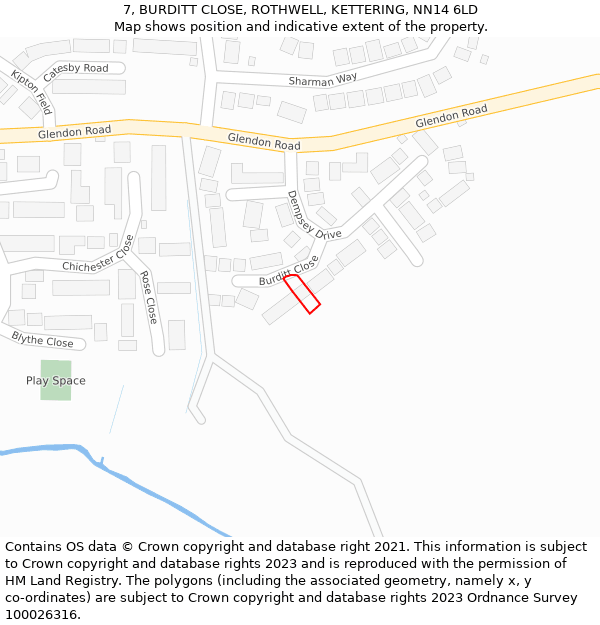 7, BURDITT CLOSE, ROTHWELL, KETTERING, NN14 6LD: Location map and indicative extent of plot