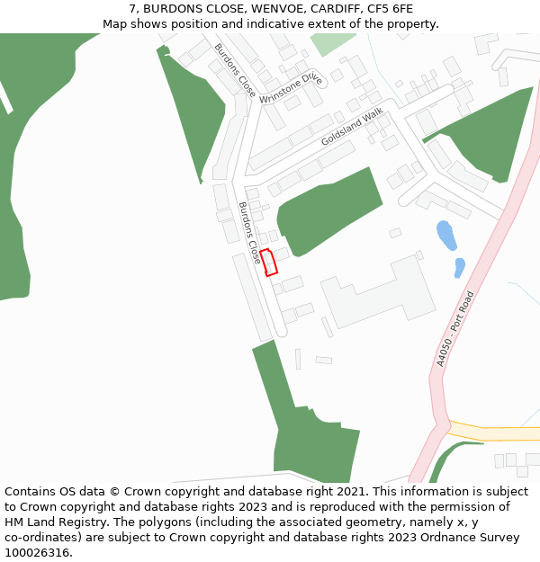 7, BURDONS CLOSE, WENVOE, CARDIFF, CF5 6FE: Location map and indicative extent of plot