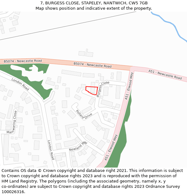 7, BURGESS CLOSE, STAPELEY, NANTWICH, CW5 7GB: Location map and indicative extent of plot