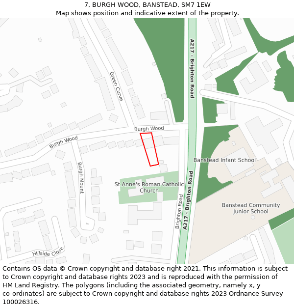 7, BURGH WOOD, BANSTEAD, SM7 1EW: Location map and indicative extent of plot