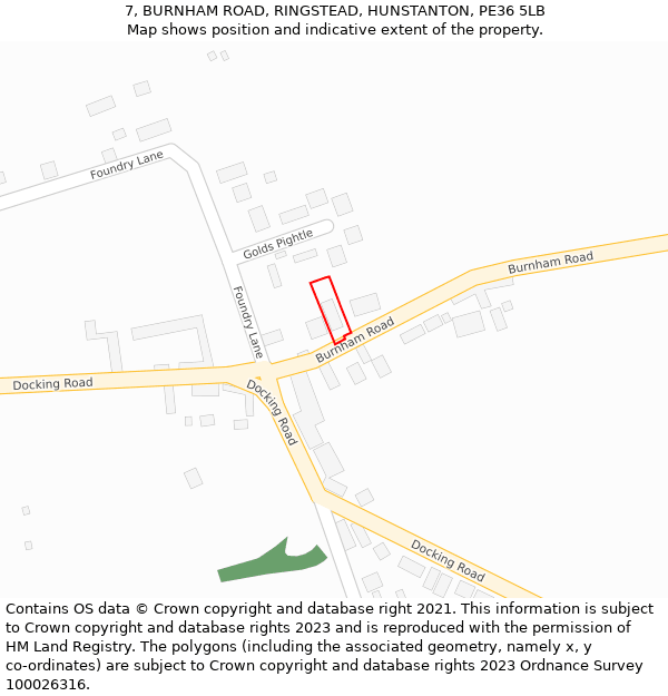 7, BURNHAM ROAD, RINGSTEAD, HUNSTANTON, PE36 5LB: Location map and indicative extent of plot