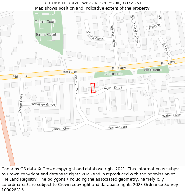 7, BURRILL DRIVE, WIGGINTON, YORK, YO32 2ST: Location map and indicative extent of plot