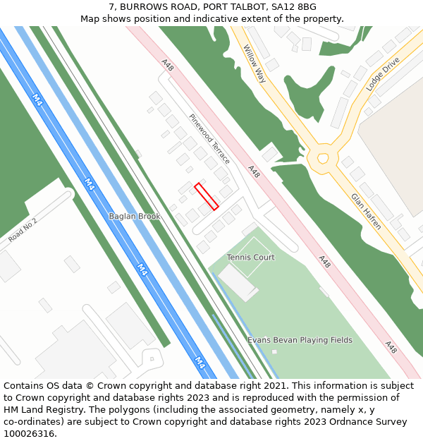 7, BURROWS ROAD, PORT TALBOT, SA12 8BG: Location map and indicative extent of plot