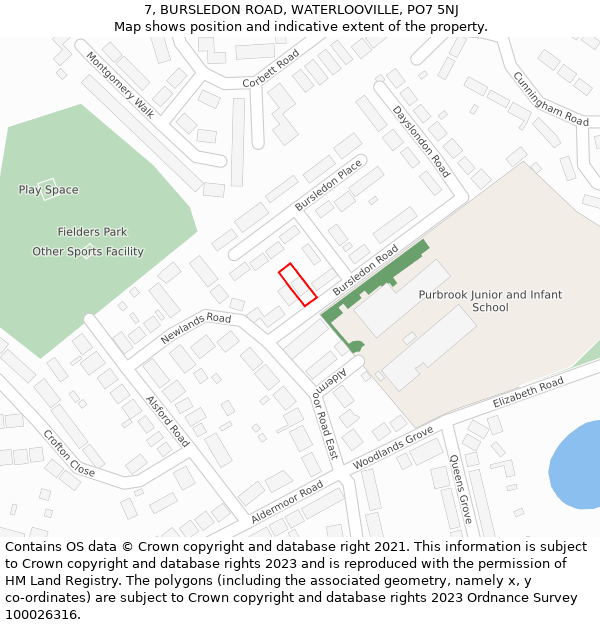 7, BURSLEDON ROAD, WATERLOOVILLE, PO7 5NJ: Location map and indicative extent of plot