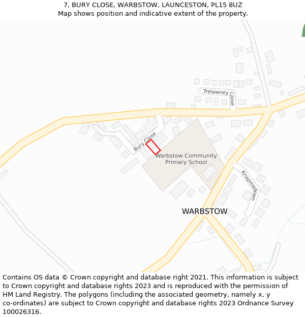 7, BURY CLOSE, WARBSTOW, LAUNCESTON, PL15 8UZ: Location map and indicative extent of plot