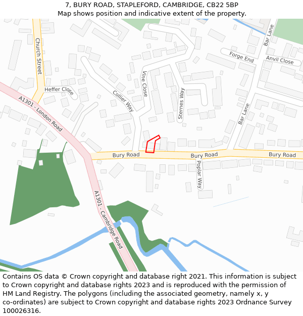 7, BURY ROAD, STAPLEFORD, CAMBRIDGE, CB22 5BP: Location map and indicative extent of plot
